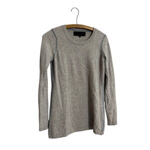 Quinn Women's Heather Brown Long Sleeve/Sweater with Gray Accent, 100% Cashmere
